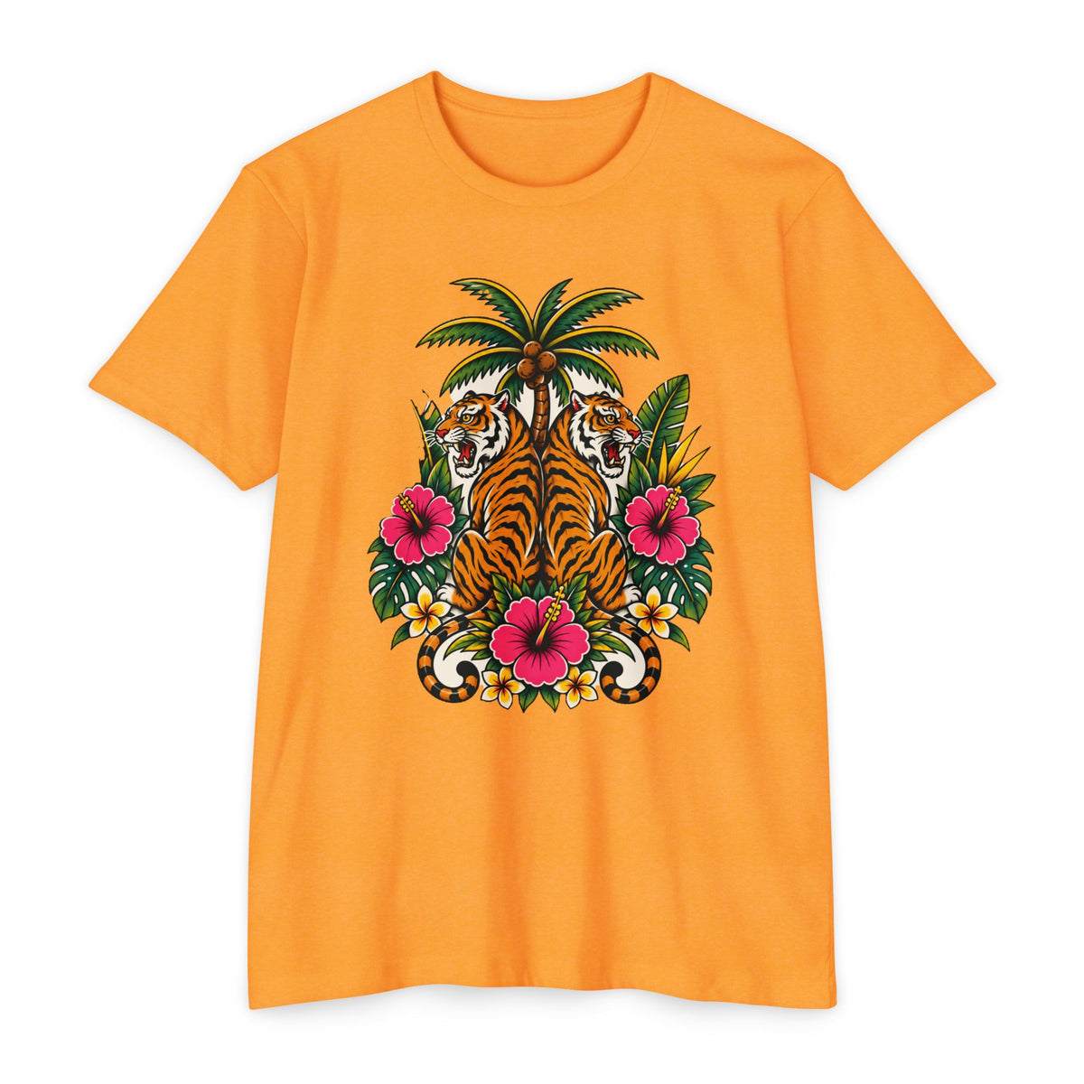 T-Shirt, Short Sleeve Boxy Crew Neck - Tiger Tiger Tropics Vintage Floral Palm
