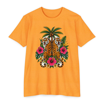 T-Shirt, Short Sleeve Boxy Crew Neck - Tiger Tiger Tropics Vintage Floral Palm
