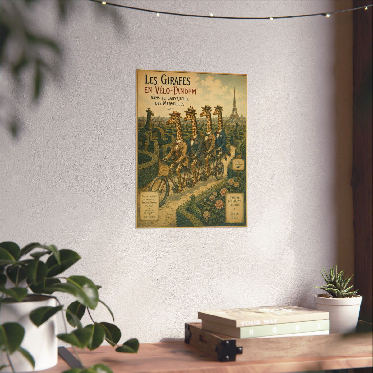 Poster, Art Print - Giraffes on Tandem Bicycles in a Maze