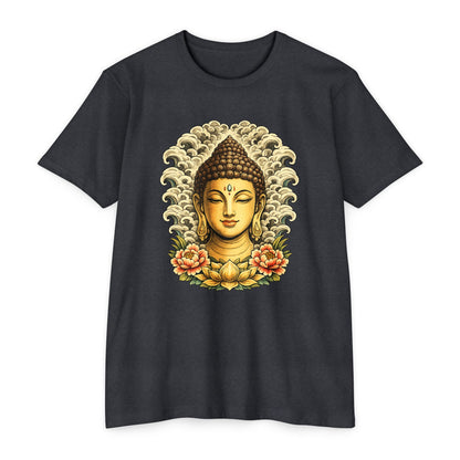 T-Shirt, Short Sleeve Boxy Crew Neck - Buddha Head Floral