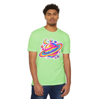 T‑Shirt, Short Sleeve Boxy Crew Neck - Rainbow Planet Cosmic Space