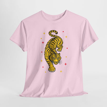 T-Shirt, Short Sleeve Boxy Crewneck - Yellow Tiger
