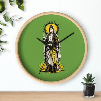 Kuan Yin Lotus Wall Clock — Green Zen Buddhist Decorative Clock