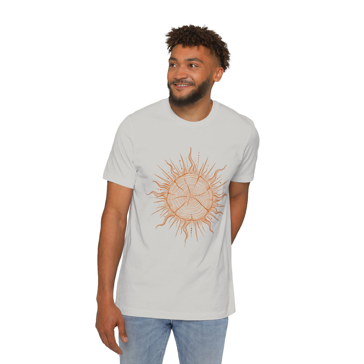T-Shirt Short Sleeve Boxy Crew Neck - Boho Sunburst Tree Rings Line Art