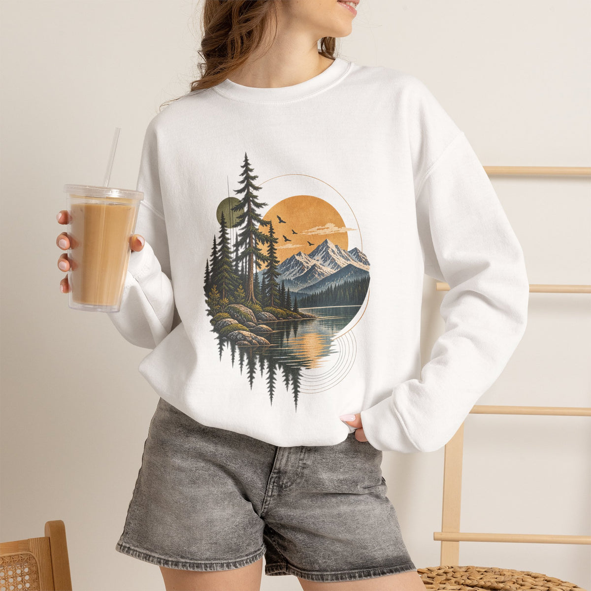 Sweatshirt, Crew Neck - Mountain Lake Sunset