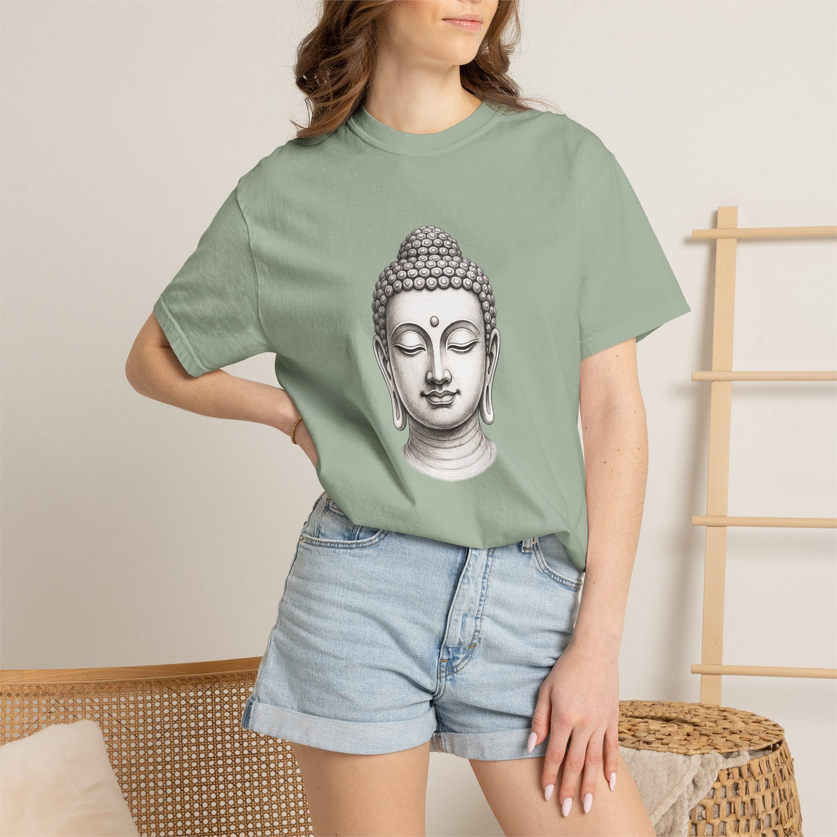 T‑Shirt, Short Sleeve Boxy Crew Neck - Mindful Zen Buddha Head