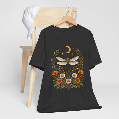 T-Shirt, Short Sleeve Boxy Crew Neck - Boho Dragonfly Moon