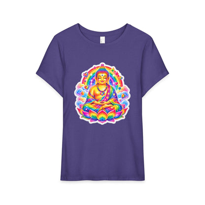 T-Shirt, Short Sleeve Boxy Crew Neck - Rainbow 1980's Buddha