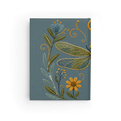 Journal Notebook, Hardcover Blank - Embroidered Dragonfly Floral (blue-gray)