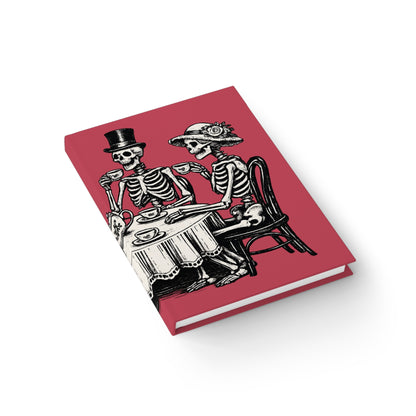 Journal Notebook, Hardcover Blank - Vintage Skeleton Tea Party (pale red)