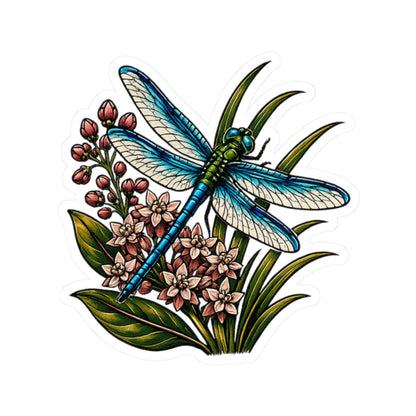 Sticker,  Kiss-Cut - Dragonfly with Wildflowers