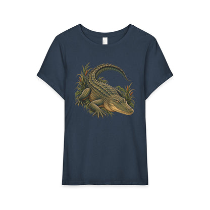 T-Shirt, Short Sleeve Boxy Crew Neck - Alligator Vintage Reptile