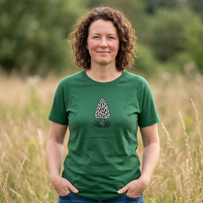 T-Shirt, Short Sleeve Wide Neck - Black & White Morel Mushroom