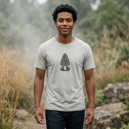 T-Shirt, Short Sleeve Wide Neck - Black & White Morel Mushroom