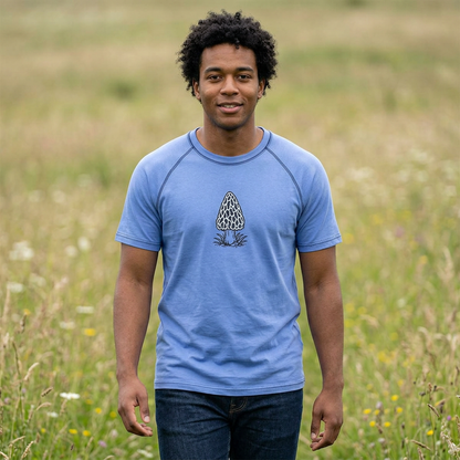 T-Shirt, Short Sleeve Wide Neck - Black & White Morel Mushroom
