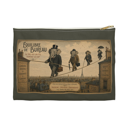 Vintage 'Équilibre de Bureau' Accessory Pouch – Retro Circus Elephant Tightrope Design