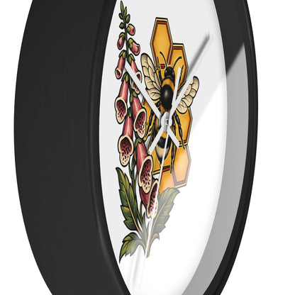 Clock, Wall Acrylic - Bee, Honeycomb & Foxglove