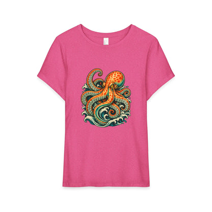 T-Shirt, Short Sleeve Boxy Crew Neck - Octopus Wave