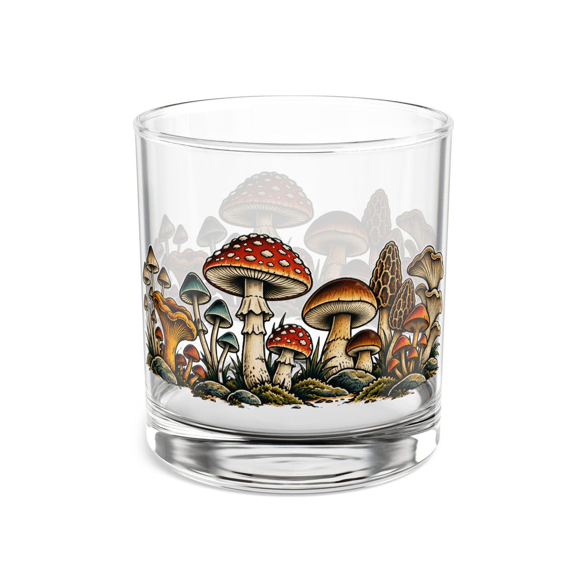Glass, Rocks Glass Whiskey Tumbler 10oz - Mushroom Forest