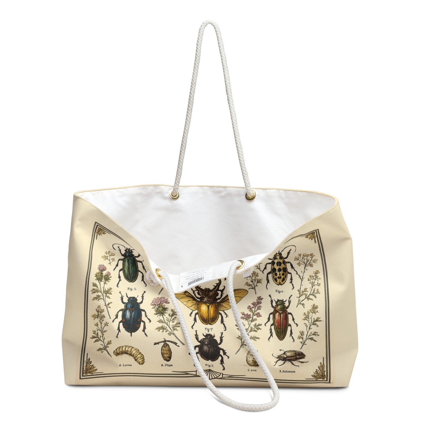 Vintage Entomology Weekender Bag — Botanical Beetle Print Travel Tote