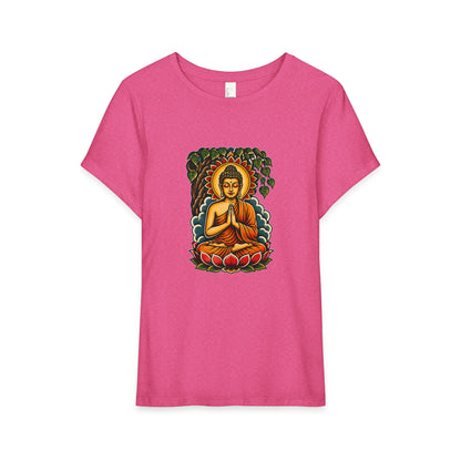 T-Shirt, Short Sleeve Boxy Crew Neck - Buddha & Lotus