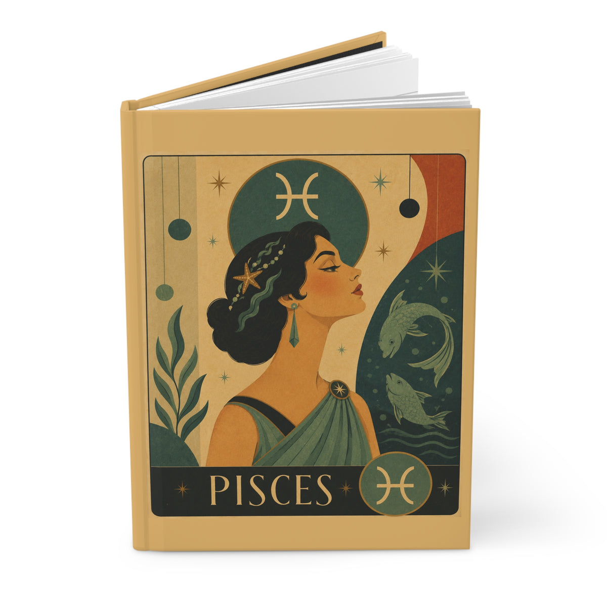 Journal Notebook, Hardcover Lined - Retro Pisces Zodiac