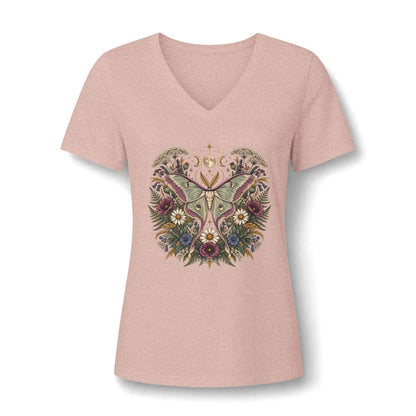 T-Shirt, Short Sleeve V-Neck Tee - Floral Heart & Moth