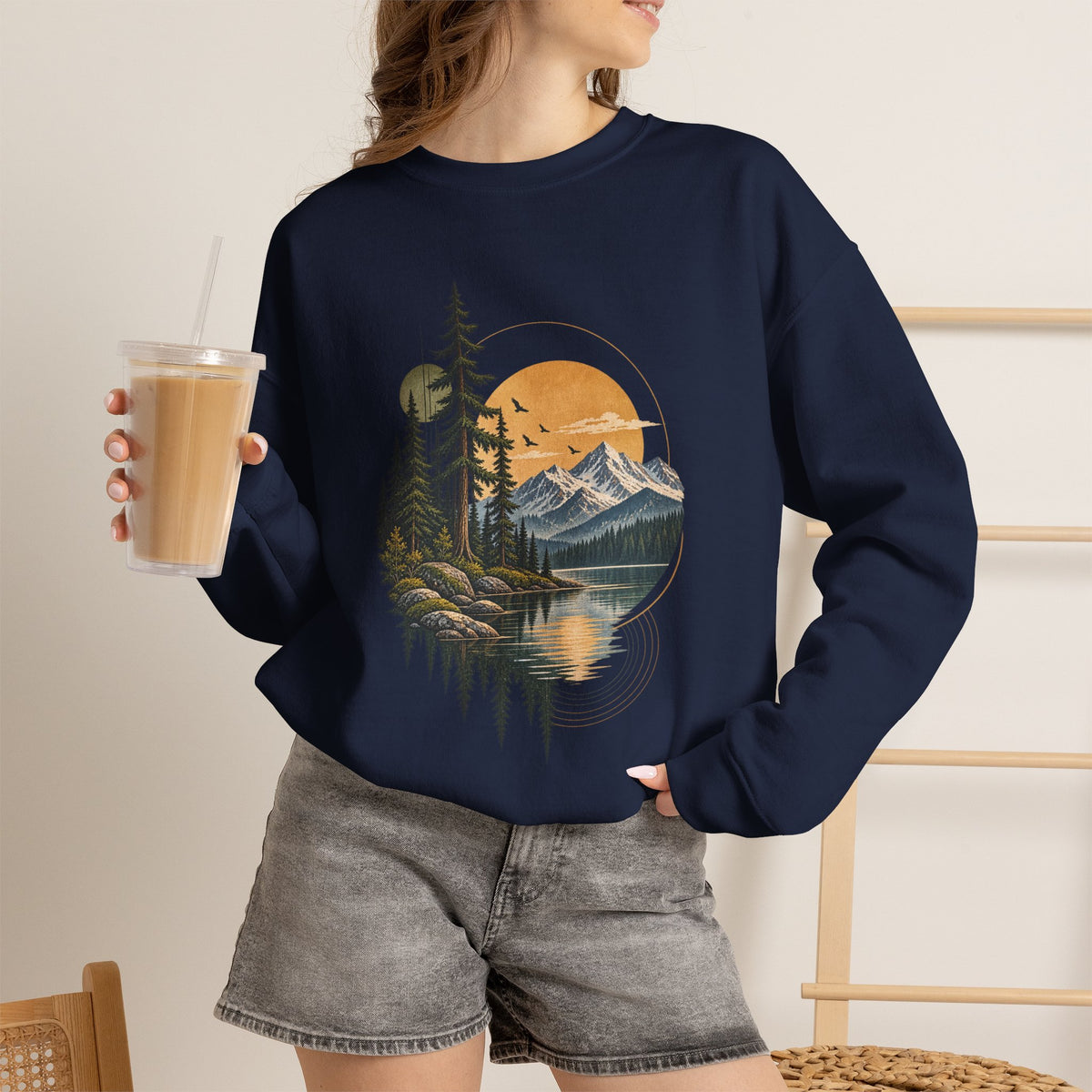 Sweatshirt, Crew Neck - Mountain Lake Sunset