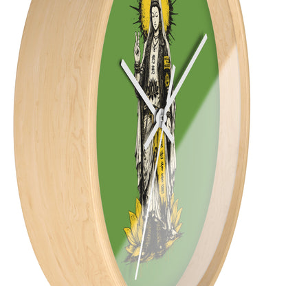 Kuan Yin Lotus Wall Clock — Green Zen Buddhist Decorative Clock