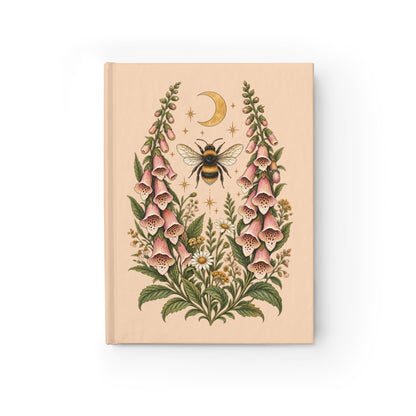 Journal Notebook, Hardback Blank - Bee with Foxglove & Moon (pale pink)