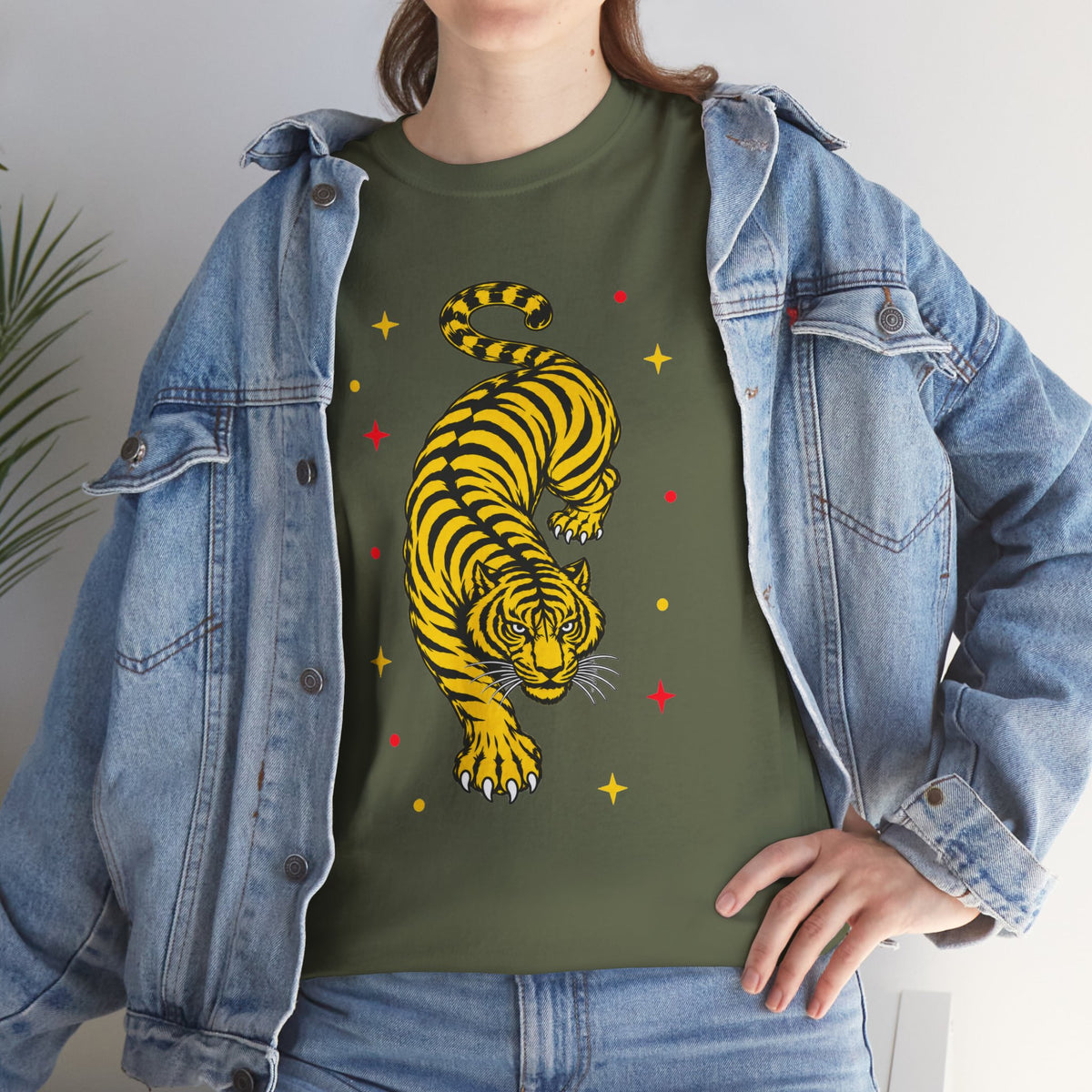 T-Shirt, Short Sleeve Boxy Crewneck - Yellow Tiger