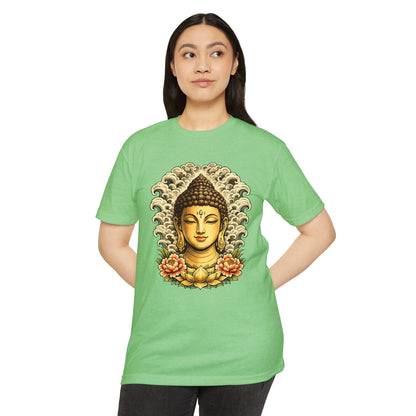 T-Shirt, Short Sleeve Boxy Crew Neck - Buddha Head Floral