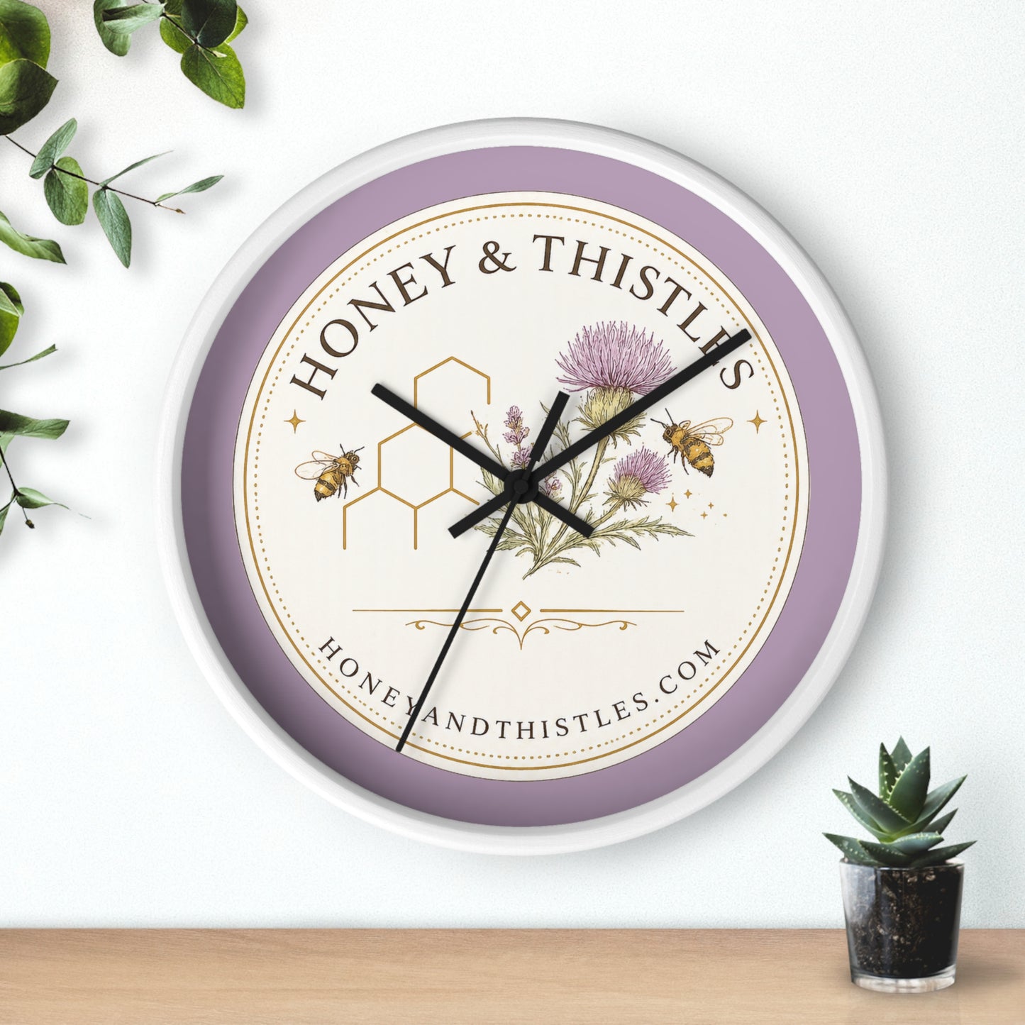 Honey & Thistles Floral Wall Clock — Bee, Thistle & Honeycomb Kitchen Clock