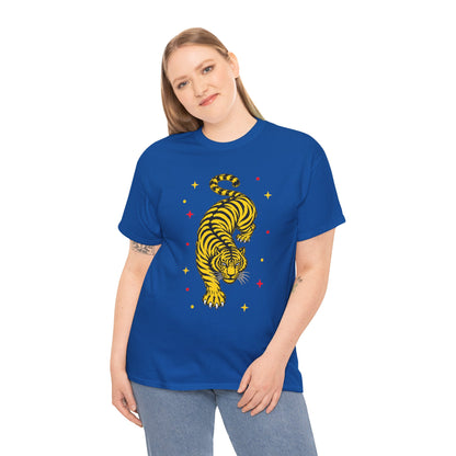T-Shirt, Short Sleeve Boxy Crewneck - Yellow Tiger