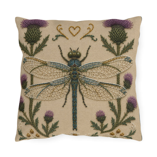 Dragonfly Thistle Outdoor Pillow