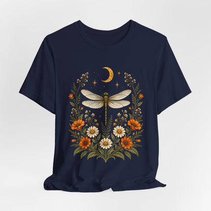 T-Shirt, Short Sleeve Boxy Crew Neck - Boho Dragonfly Moon