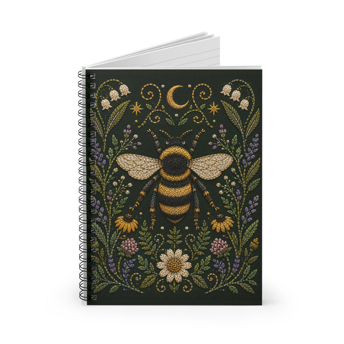Journal Notebook, Spiral Bound Lined - Bee & Wildflowers