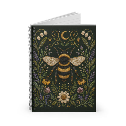 Journal Notebook, Spiral Bound Lined - Bee & Wildflowers