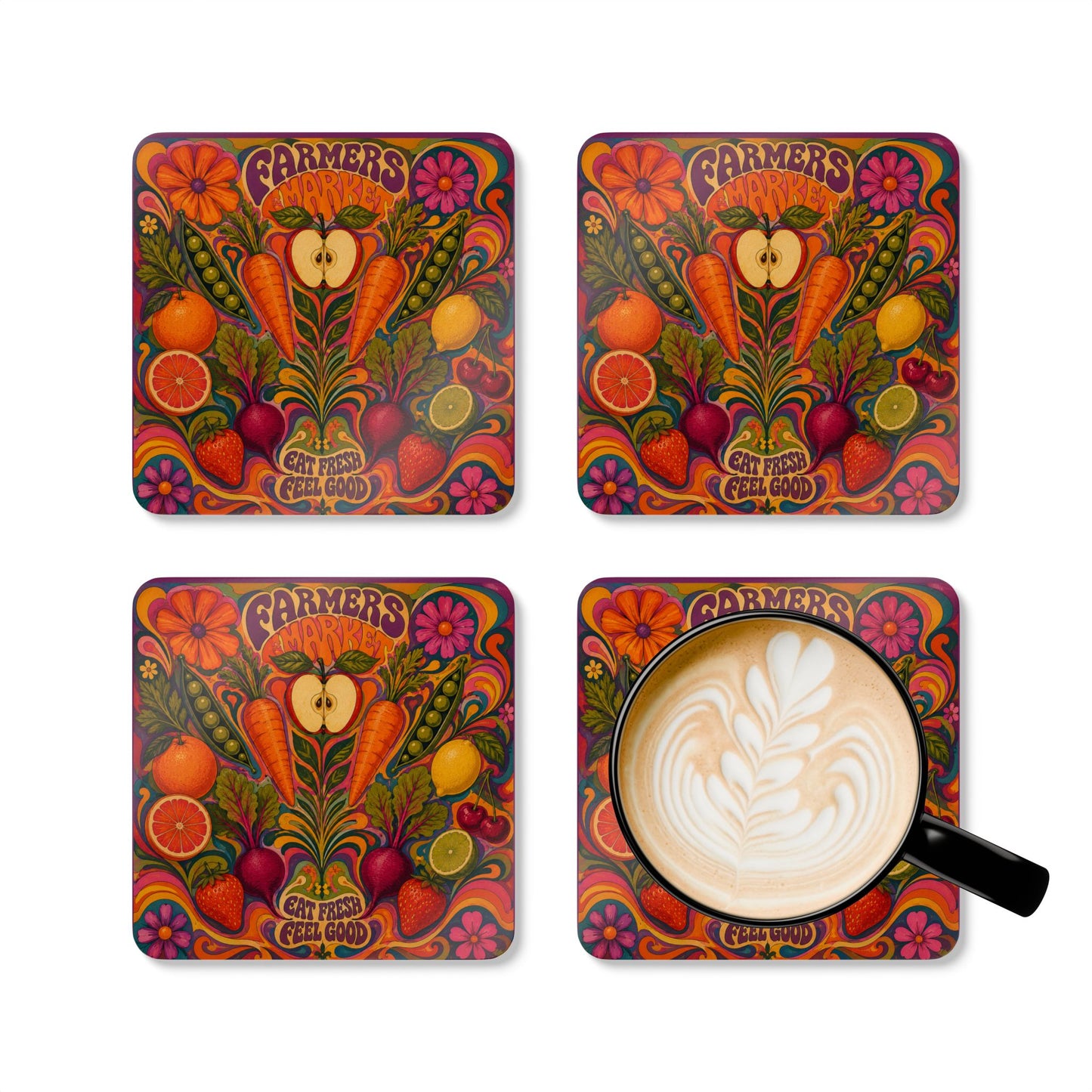 Groovy Farmer's Market Cork Coaster (Set of 4)