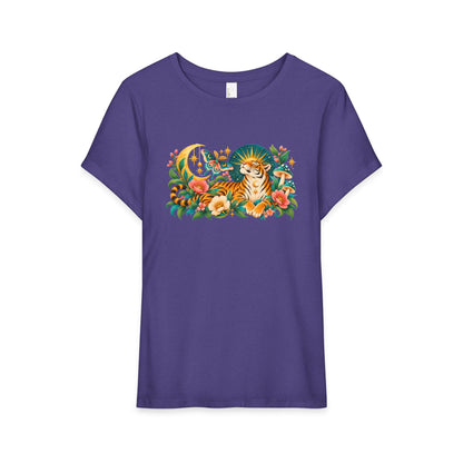 T-Shirt, Short Sleeve Wide Neck Relaxed Fit - Tiger Moon