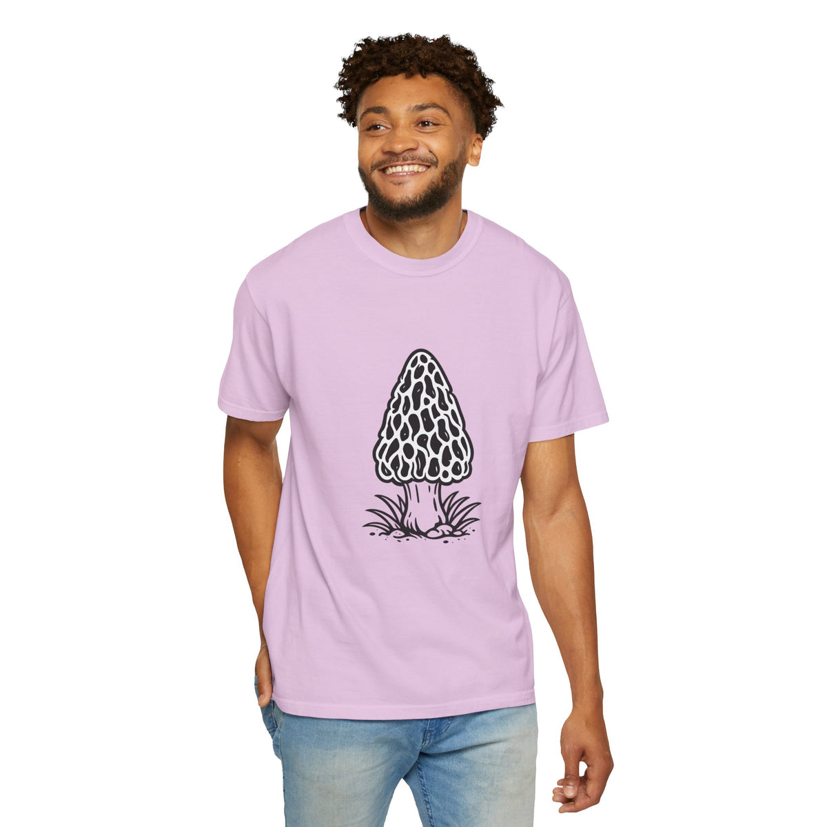 T-Shirt, Short Sleeve Boxy Crew Neck - Hand-Drawn Forager Morel Mushroom
