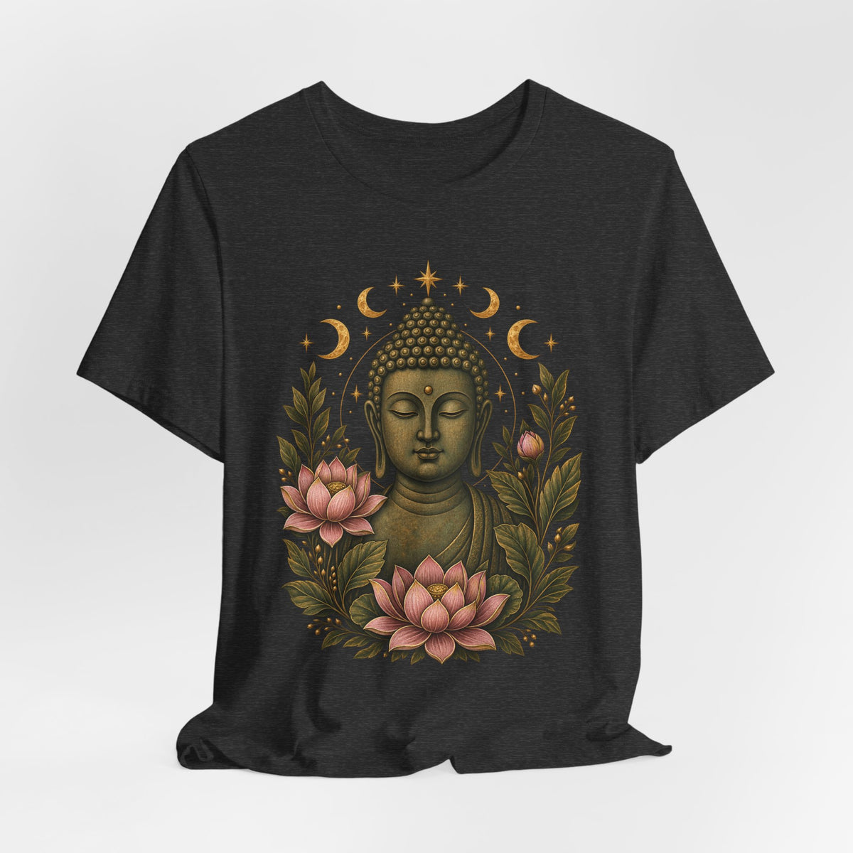 T‑Shirt, Short Sleeve Boxy Crew Neck - Buddha, Lotus & Moon Phases