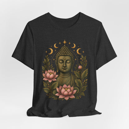T‑Shirt, Short Sleeve Boxy Crew Neck - Buddha, Lotus & Moon Phases