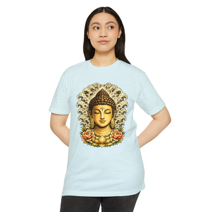 T-Shirt, Short Sleeve Boxy Crew Neck - Buddha Head Floral