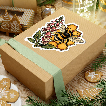 Sticker,  Kiss-Cut - Floral Honeycomb Bee & Foxglove