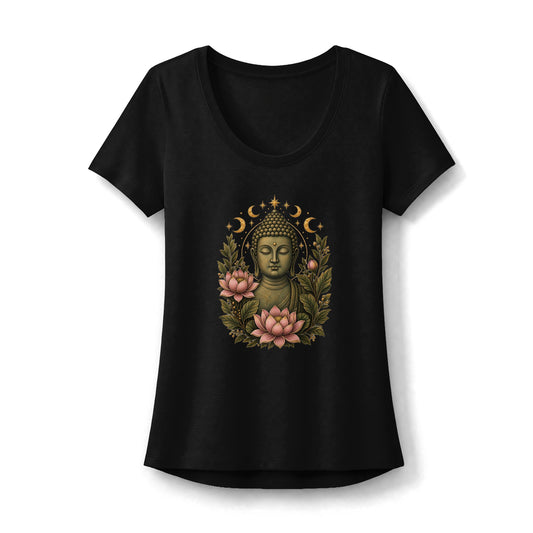 T-Shirt, Short Sleeve Scoop Neck - Buddha Lotus