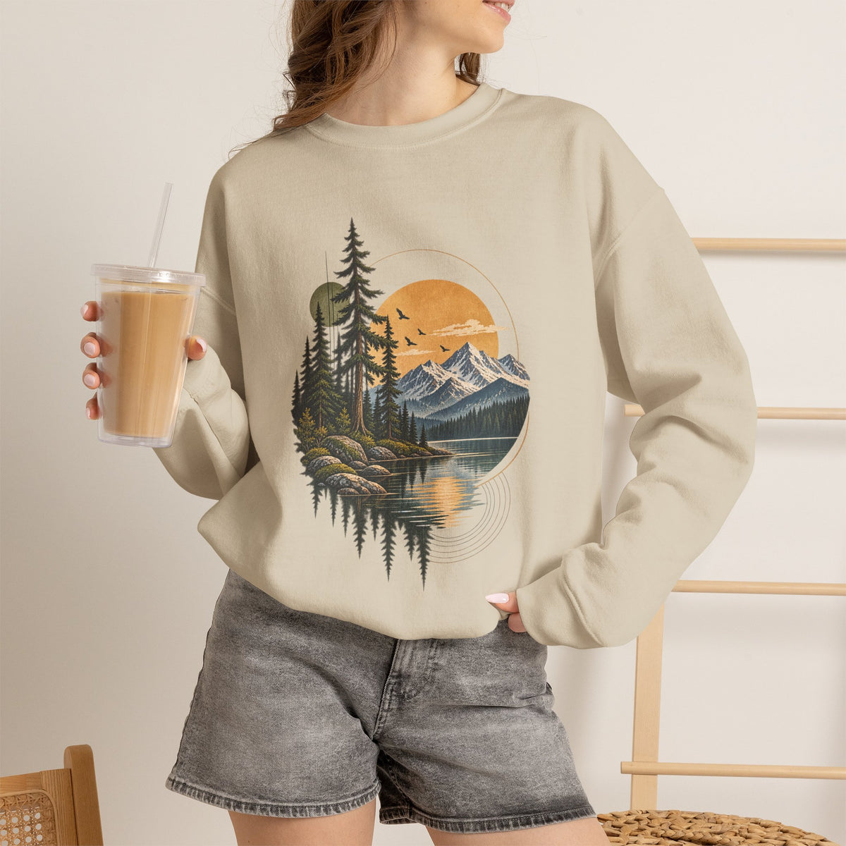 Sweatshirt, Crew Neck - Mountain Lake Sunset