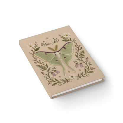 Journal Notebook, Hardcover Blank - Embrordery look Luna Moth Floral