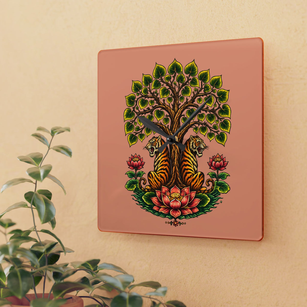 Clock, Wall Acrylic - Boho Tiger Tiger Bodhi Tree