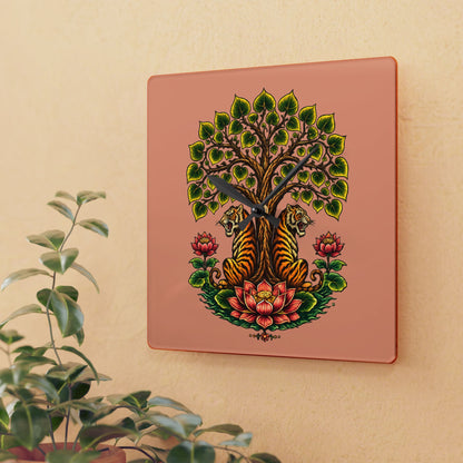 Clock, Wall Acrylic - Boho Tiger Tiger Bodhi Tree